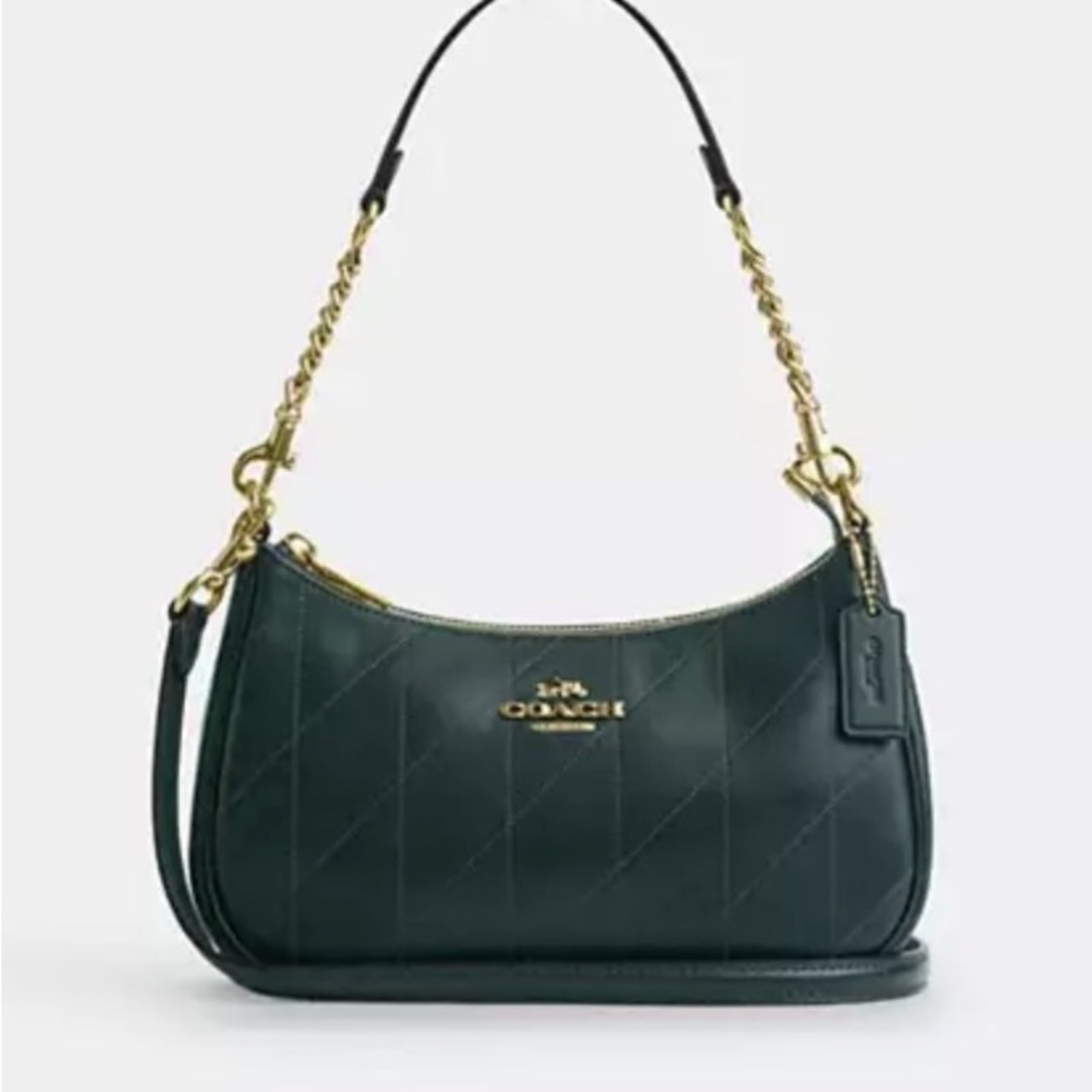 Coach Teri Shoulder bag with quilting Dark Teal leather